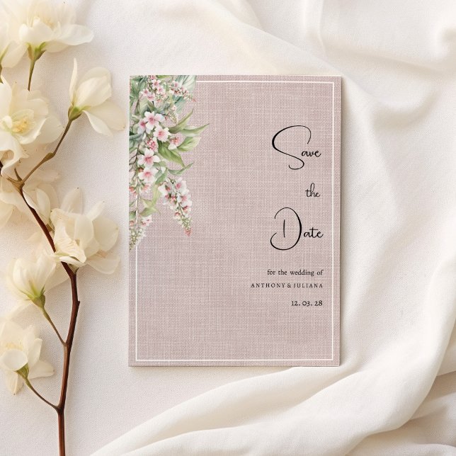Invitation Botanique rustique à la menthe rose floral Enregis (Botanical rustic pink mint floral Save the Date)