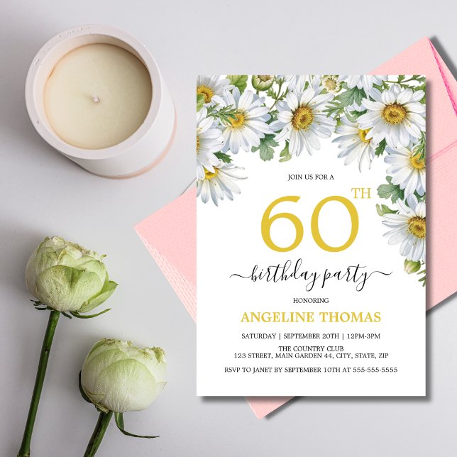 Invitation Botanique Rustique Blanc Daisy Floral Anniversaire (Créateur téléchargé)
