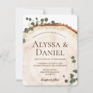 Invitation Botanique Rustique Eucalyptus sur Mariage de bois