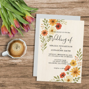 Invitation Botanique rustique fleurs d'aquarelle mariage