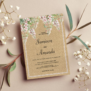 Invitation Botanique rustique ivoire rose menthe Mariage