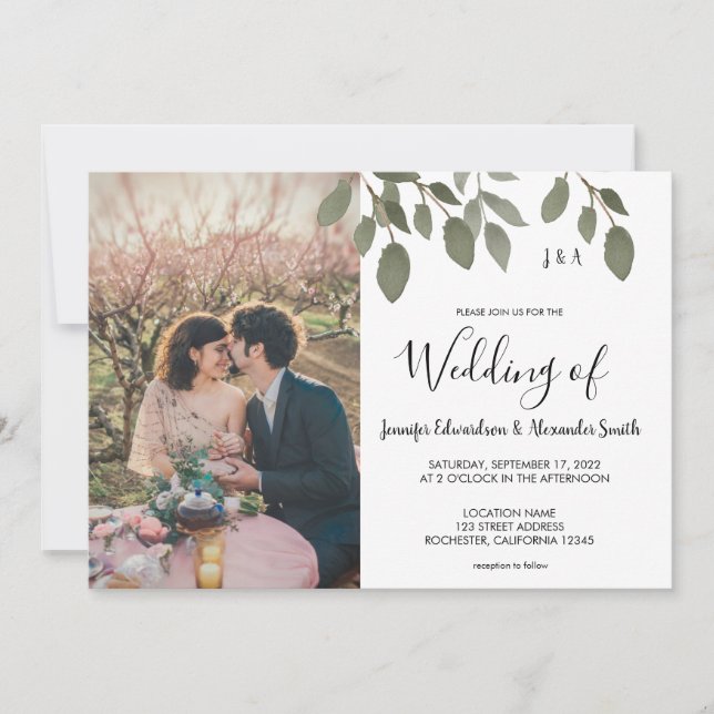 Invitation Botanique rustique monogrammed photo Mariage Invit (Devant)