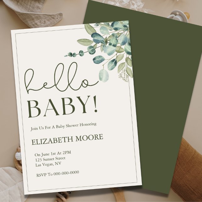 Invitation Botanique Sage Vert Bonjour Baby shower bébé (Créateur téléchargé)