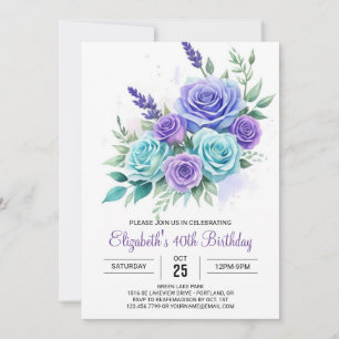 Invitation Botanique Turquoise Floral Surprise 40e anniversai