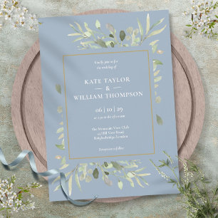 Invitation Botanique Verdure Foliage Dusty Blue Mariage