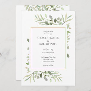 Invitation Botanique Verdure Foliage Or Mariage géométrique