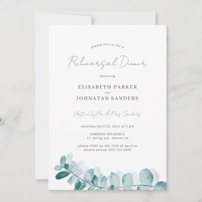 Invitation Botanique verdure moderne mariage répétition dîner (Devant)