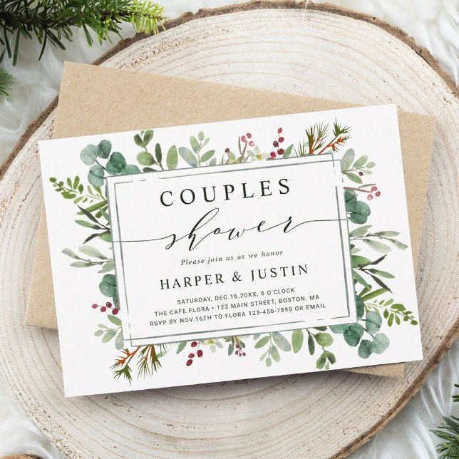 Invitation Botanique Verdure Noël Couples Douche (Créateur téléchargé)