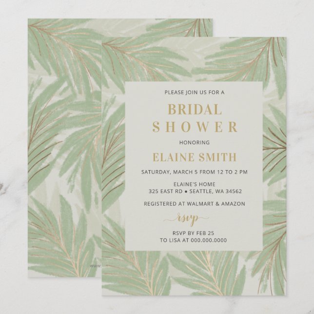 Invitation Botanique Verdure Or Fête des mariées moderne (Devant / Derrière)
