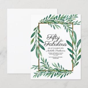 Invitation Botanique Vert Feuille Blanc Or 50e anniversaire