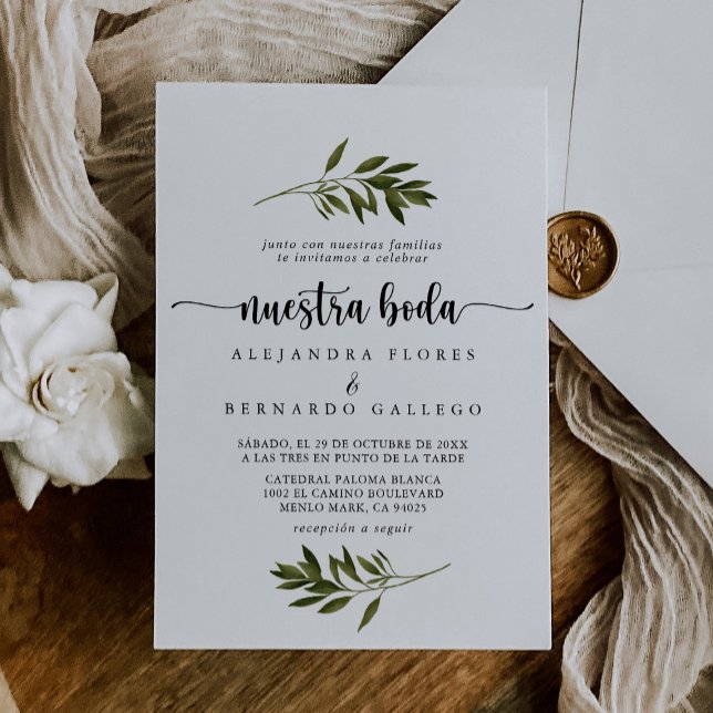 Invitation Botanique Vert Feuilles Nuestra Boda (Créateur téléchargé)