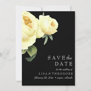Invitation Botanique   Vintage noir rose jaune SAVE LA DATE
