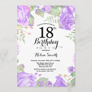 Invitation Botanique Violet Floral 18e anniversaire Invitatio
