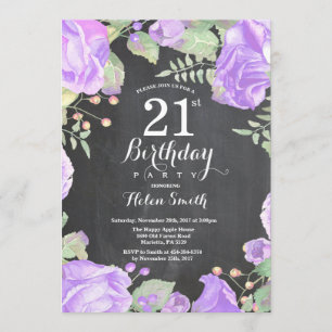 Invitation Botanique Violet Floral 21e anniversaire Invitatio