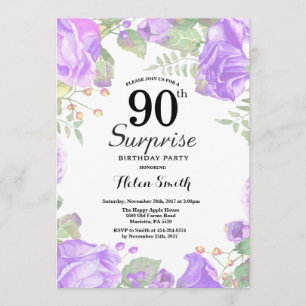 Invitation Botanique Violet Floral Surprise 90e anniversaire