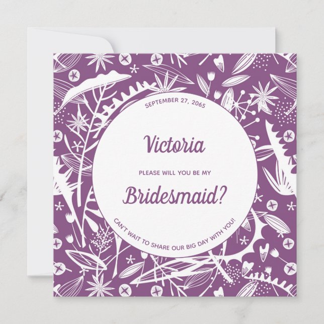 Invitation Botanique Violet Folio Serez-Vous Ma Femme D'Accue (Devant)