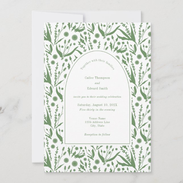 Invitation Botaniques classiques élégants en Mariage vert Sag (Devant)