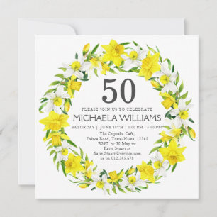 Invitation Botaniques de jonquilles blanches jaunes 50e anniv