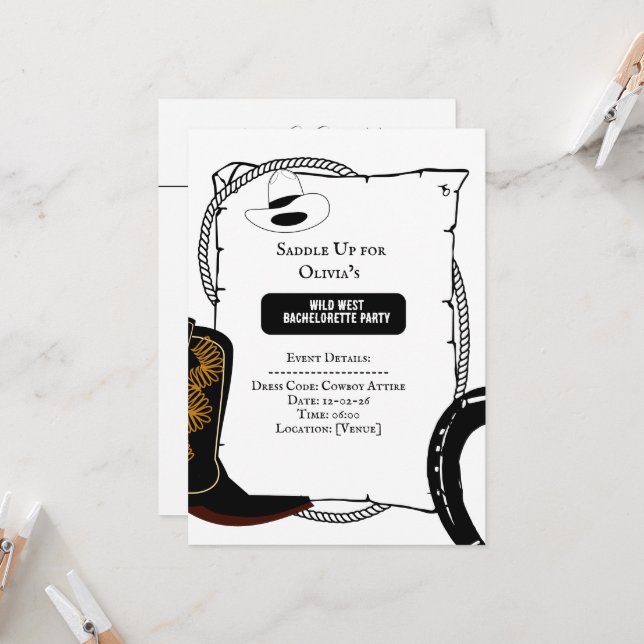 Invitation Botte blanche et noire Casquette bottes Bacheloret (Devant/Arrière en situation)
