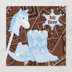 Invitation Botte de cowboy bleu Brown Baby shower