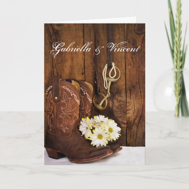 Invitation Botte de cowboy, Daisy Horse Bit Mariage de l'Oues (Devant)