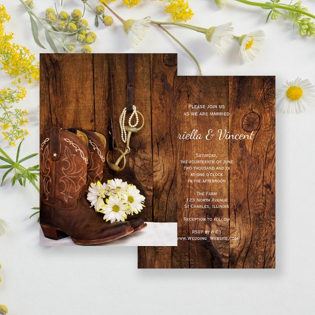 Invitation Botte de cowboy, Daisy Horse Bit Mariage de l'Oues (Créateur téléchargé)
