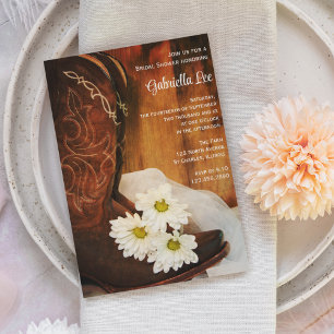 Invitation Botte de cowboy de marguerites blanches Fête des m