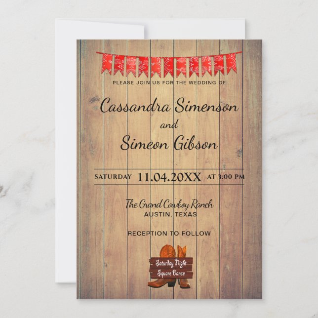 Invitation Botte de cowboy en bois, Danse Jour de mariage rus (Devant)