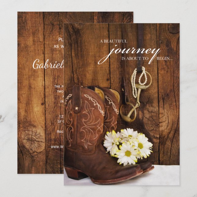 Invitation Botte de cowboy, marguerite et Mariage de bit de c (Devant / Derrière)