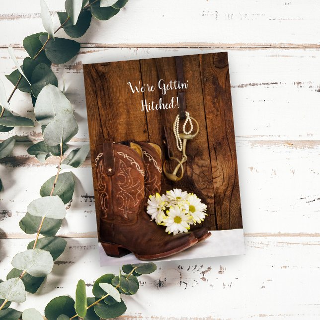 Invitation Botte de cowboy, marguerites, cheval Mariage occid (Créateur téléchargé)