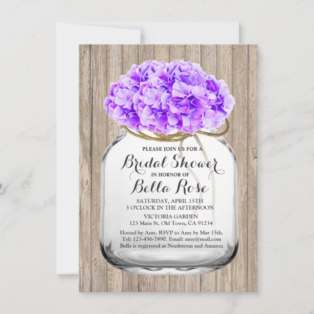 Invitation Botte de mason rustique à fleurs violet nuptiale h (Devant)