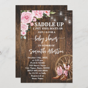 Invitation Botte de pays de Baby shower rose occidental