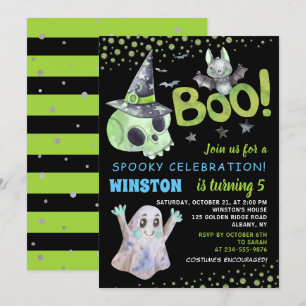 Invitation Botte Éffrayant crâne vert garçon Halloween Annive