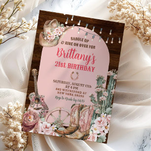 Invitation Botte rose occidentale rustique Botte de bois Cowg