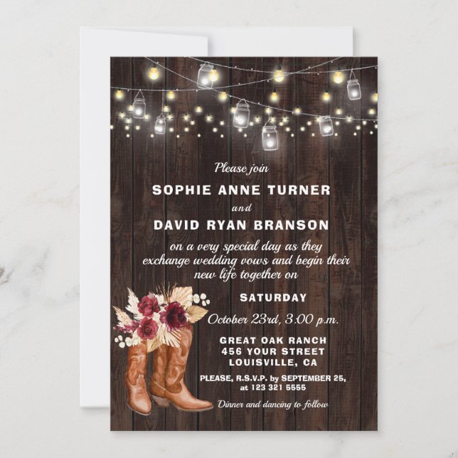 Invitation Botte Russe Western Cowboy Pampas Mariage en herbe (Devant)