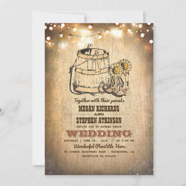 Invitation Botte rustique Cowboy et Mariage de automne d'écla (Devant)