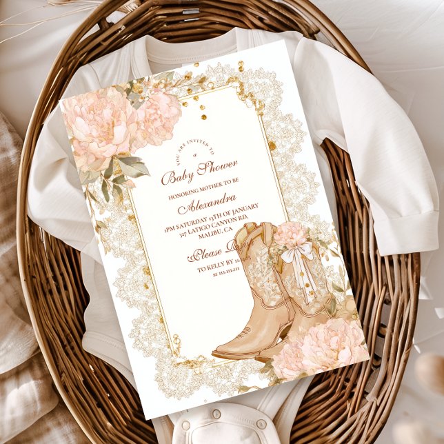 Invitation Botte Rustique Cowgirl Baby shower Floral (Créateur téléchargé)