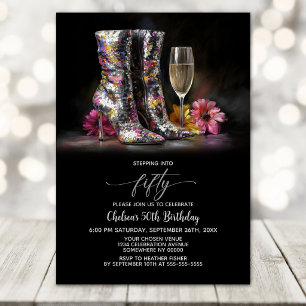 Invitation Bottes à paillettes argentées Fête d'anniversaire