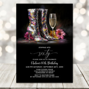 Invitation Bottes à paillettes argentées Fête d'anniversaire