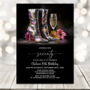 Invitation Bottes à paillettes argentées Fête des 70 ans