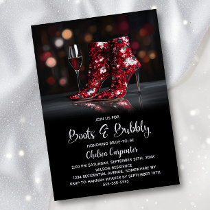 Invitation Bottes à paillettes rouges et fête de mariage péti