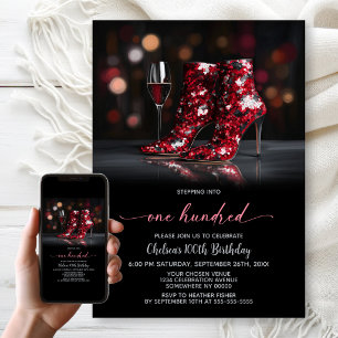 Invitation Bottes à paillettes rouges Fête des 100 ans