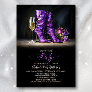 Invitation Bottes à paillettes violettes Fête d'anniversaire