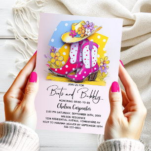 Invitation Bottes à pois roses et douche de mariée pétillante