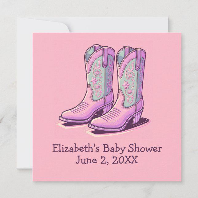 Invitation Bottes Baby showers pour fille rose de l'Ouest (Devant)
