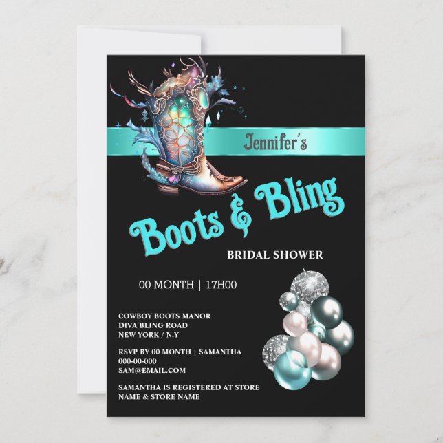 Invitation Bottes Bling imaginaire cowgirl bottes parties sci (Devant)