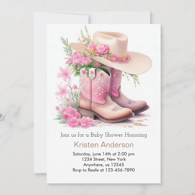 Invitation Bottes Cowboy et Baby shower Casquette Cowgirl (Devant)