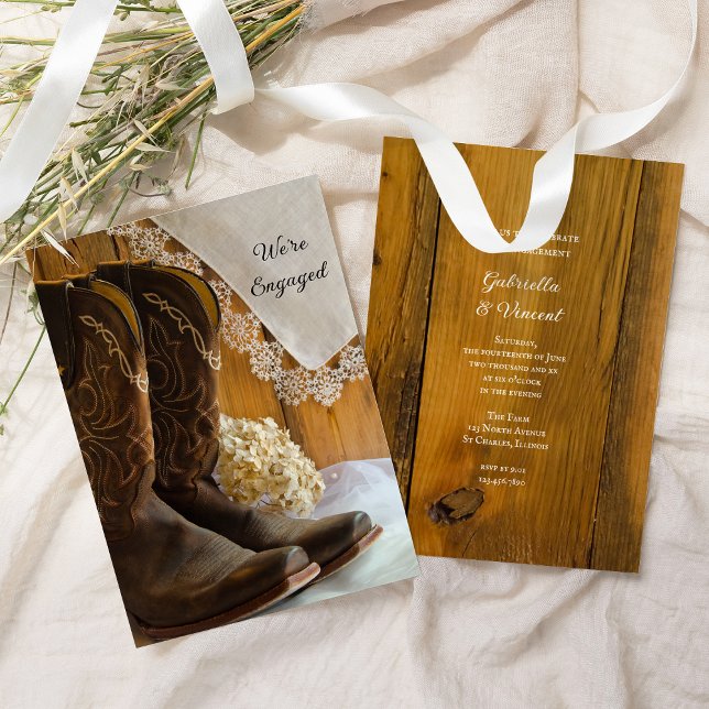 Invitation Bottes Cowboy et dentelle Western Engagement Party (Créateur téléchargé)