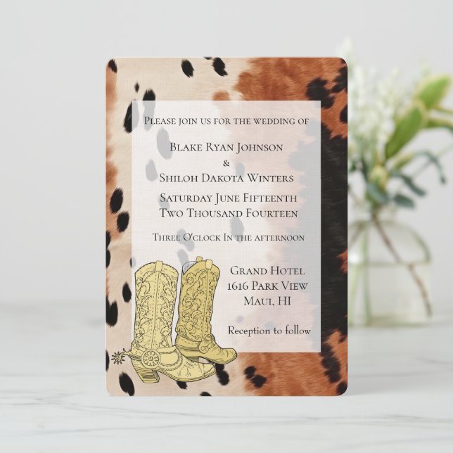Invitation Bottes de cow-boy à crème Brown noire (Debout devant)