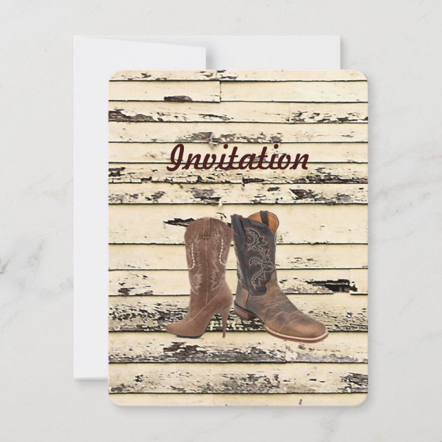 Invitation Bottes de cow-boy rustiques mariage western countr (Devant)